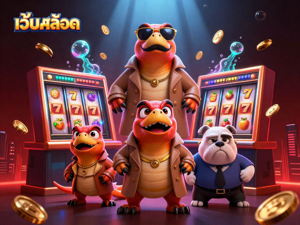 Players spin เว็บสล็อต reels filled with lucky 7s and jackpots in an exciting casino ambiance.