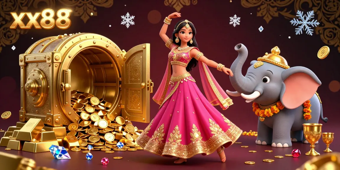 Experience thrilling casino rewards at xx88 with an exciting 3D illustration of vibrant game elements and dynamic characters.