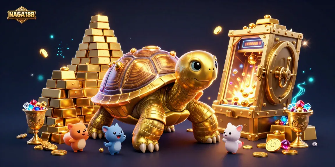 NAGA188 menghadirkan pengalaman bermain kasino dengan simbol slot dan tumpukan emas.