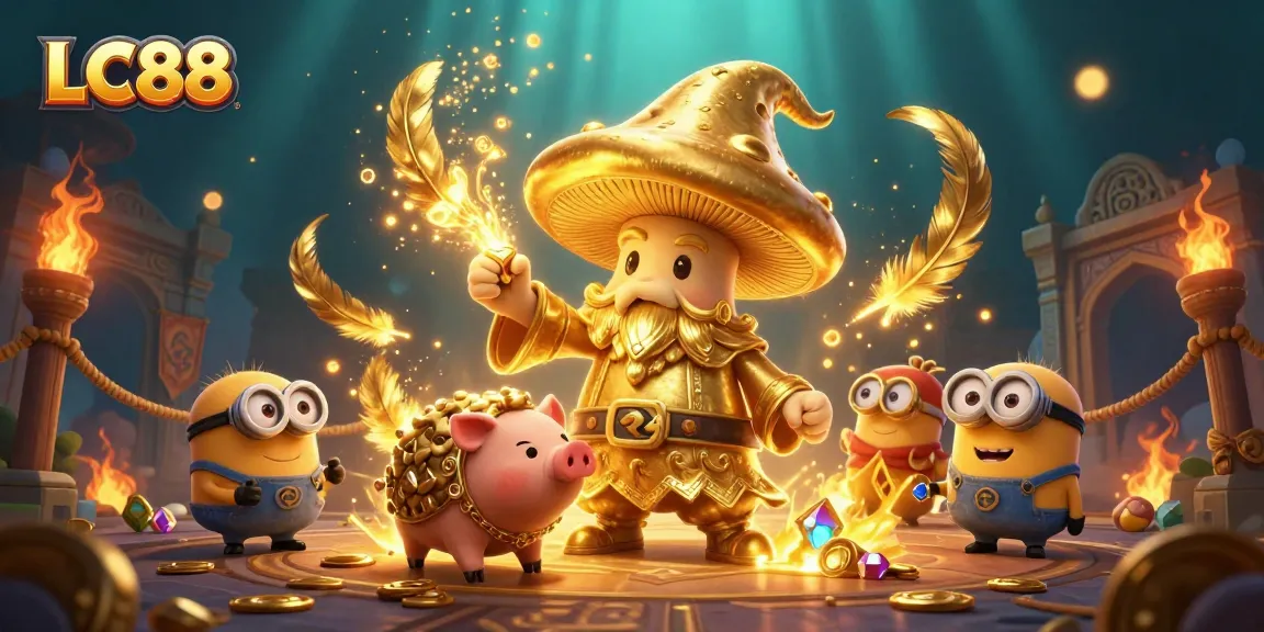 LC88 brings gamers a whimsical scene of a golden wizard and treasures, celebrating casino charm.