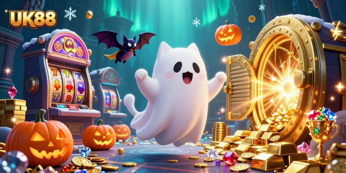 Engage with thrilling slot adventures at UK88 as our ghost cat and vampire bat explore a haunted casino.
