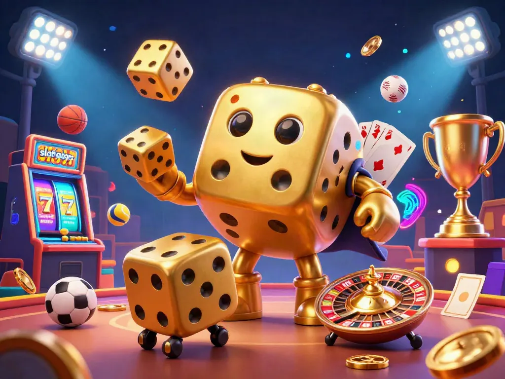 Menangkan slot gacor 777 dengan ilustrasi 3D yang menampilkan dadu emas dan elemen kasino interaktif.