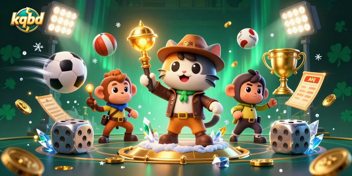 The kqbd betting experience comes alive with sports balls, dynamic elements, and a treasure hunt theme.