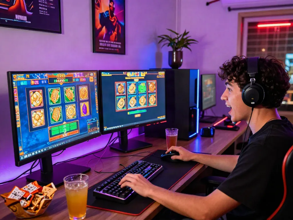Exciting slot gacor gaming scene with vibrant graphics and immersive setup.
