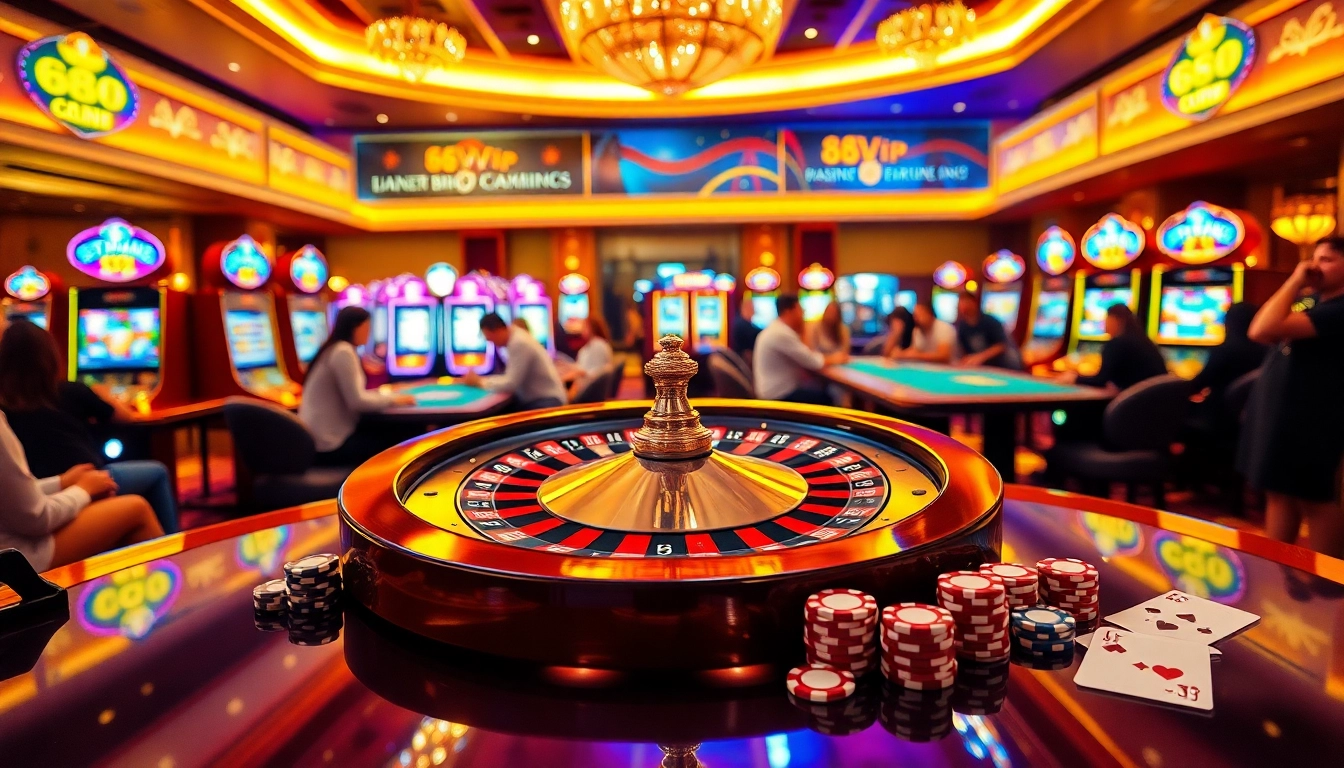 Experience thrilling moments at 68VIP's luxurious casino, featuring engaging poker tables.