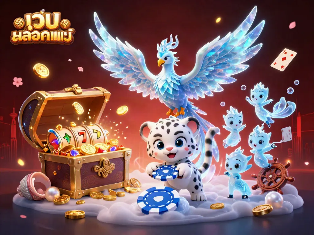 Engage with เว็บสล็อตแท้ through an illustrated scene featuring vibrant characters and casino elements.