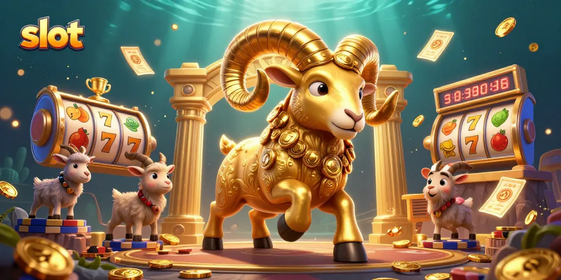 Slot menghadapi jackpot dengan simbol buah dan angka keberuntungan dalam ilustrasi 3D.