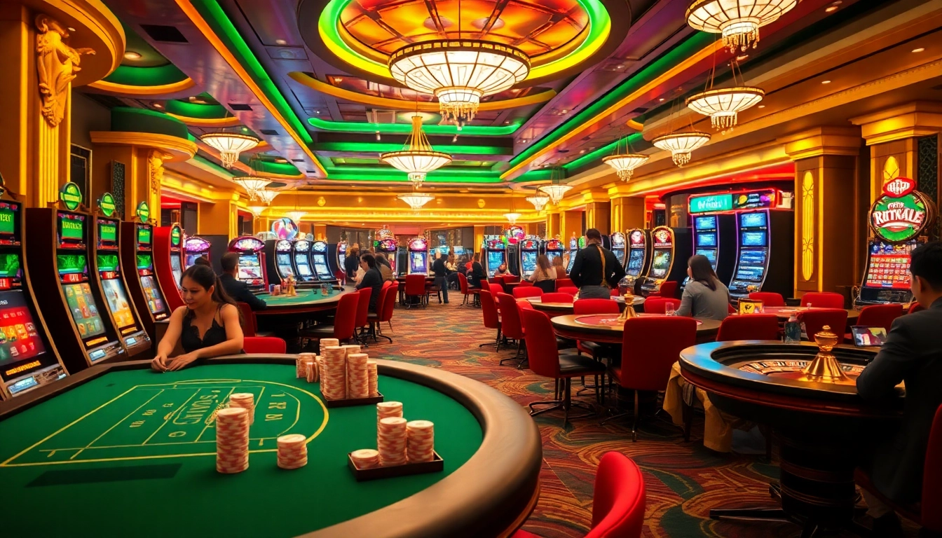 Excited players gathering around a vibrant casino table, engaging in rikvip games.