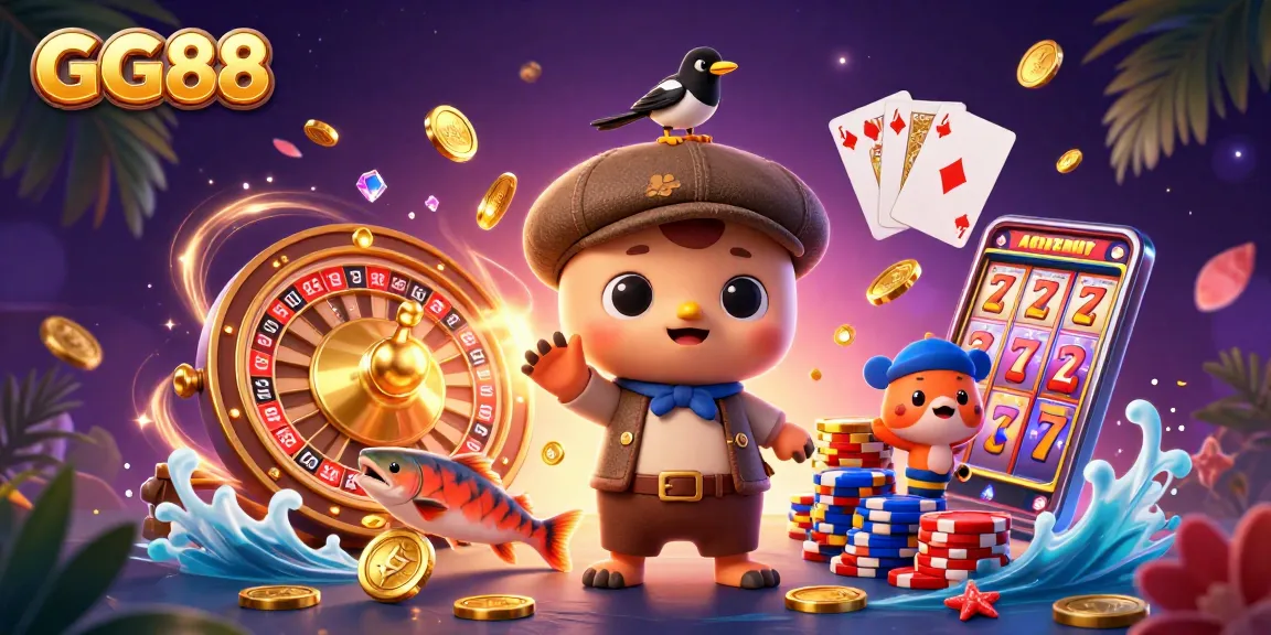 Experience GG88's exciting online gaming with vibrant characters and dynamic casino elements.