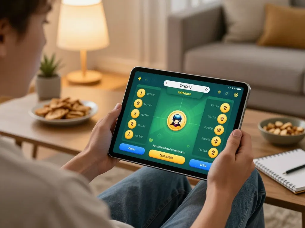 Engaging gameplay on app tài xỉu online displayed on a tablet in cozy home setting.