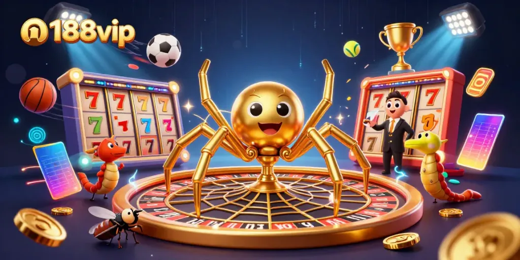 Engage in thrilling gameplay at n188vip, where a golden spider spins a roulette web, enhancing the excitement.