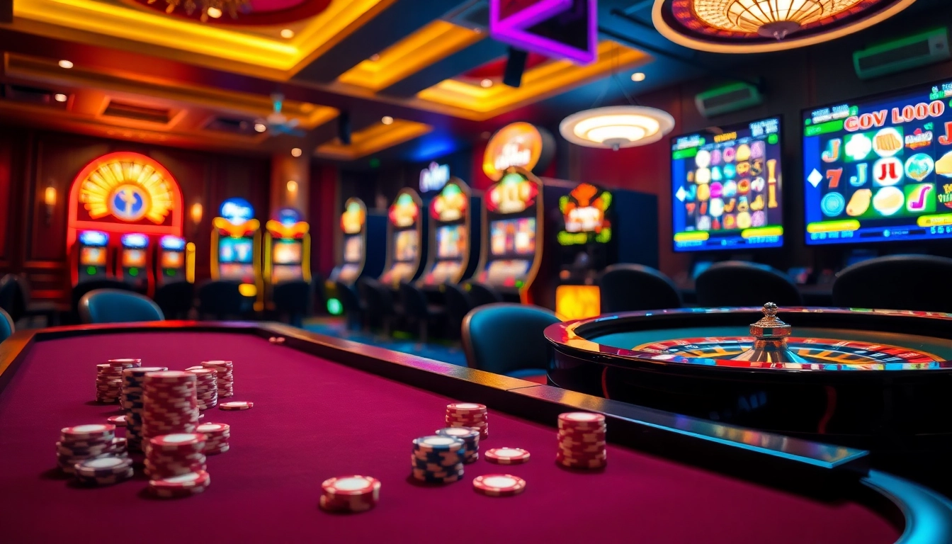 Experience exhilarating gojekpot gameplay at a luxurious casino table with vibrant slot machines.