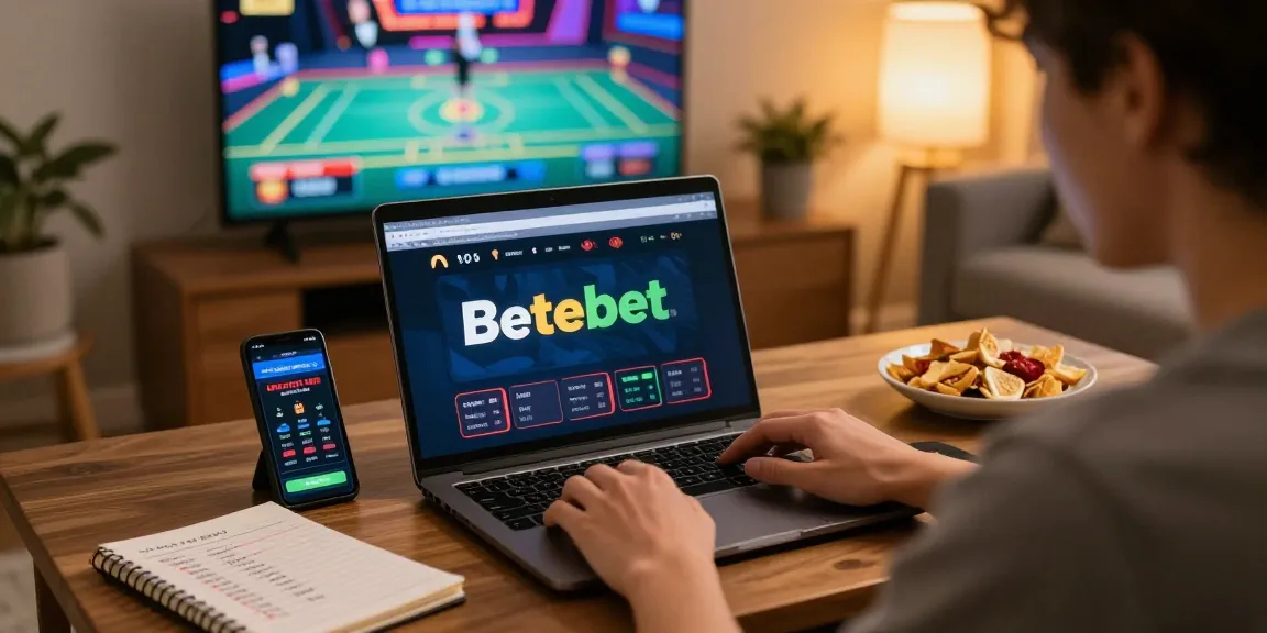 Person betting on Betebet with laptop and live game display