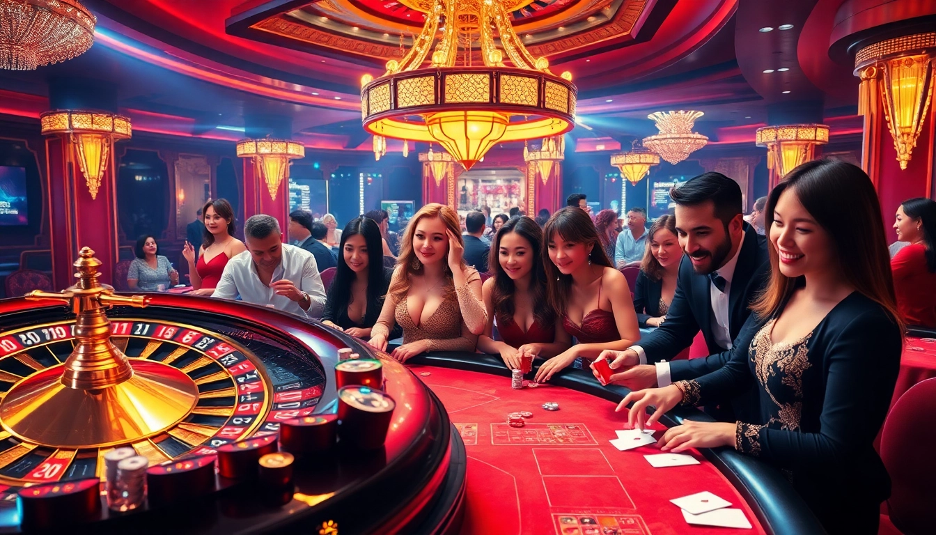 Players engaging in a thrilling game at the luxurious win678 casino, highlighting the excitement of online gambling.