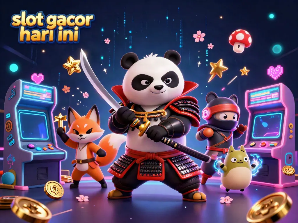 Visualisasi menarik dengan karakter slot gacor hari ini yang menampilkan panda samurai dan rubah ninja