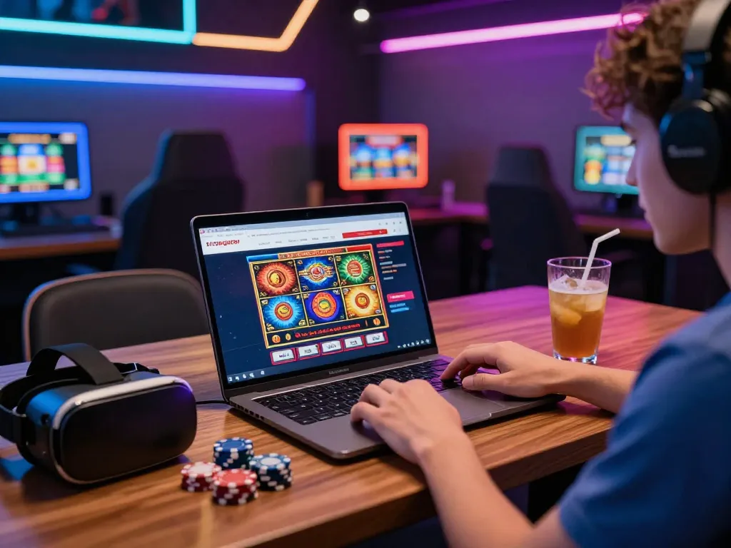 Player enjoying situs gacor online slot games in a vibrant gaming environment.