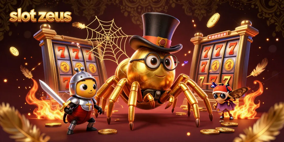 Spin the reels on slot zeus as the giant golden tarantula and beetle knight battle for jackpots in a vibrant casino scene.