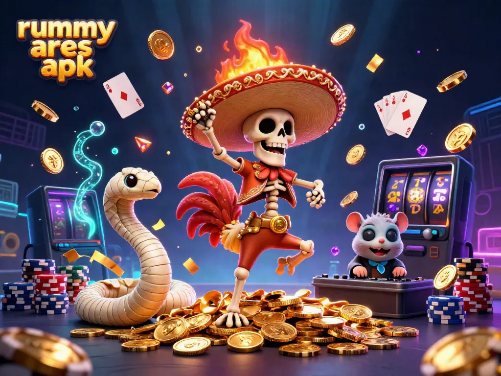 Experience seamless gameplay with Rummy Ares APK, featuring dynamic characters and vibrant casino elements.
