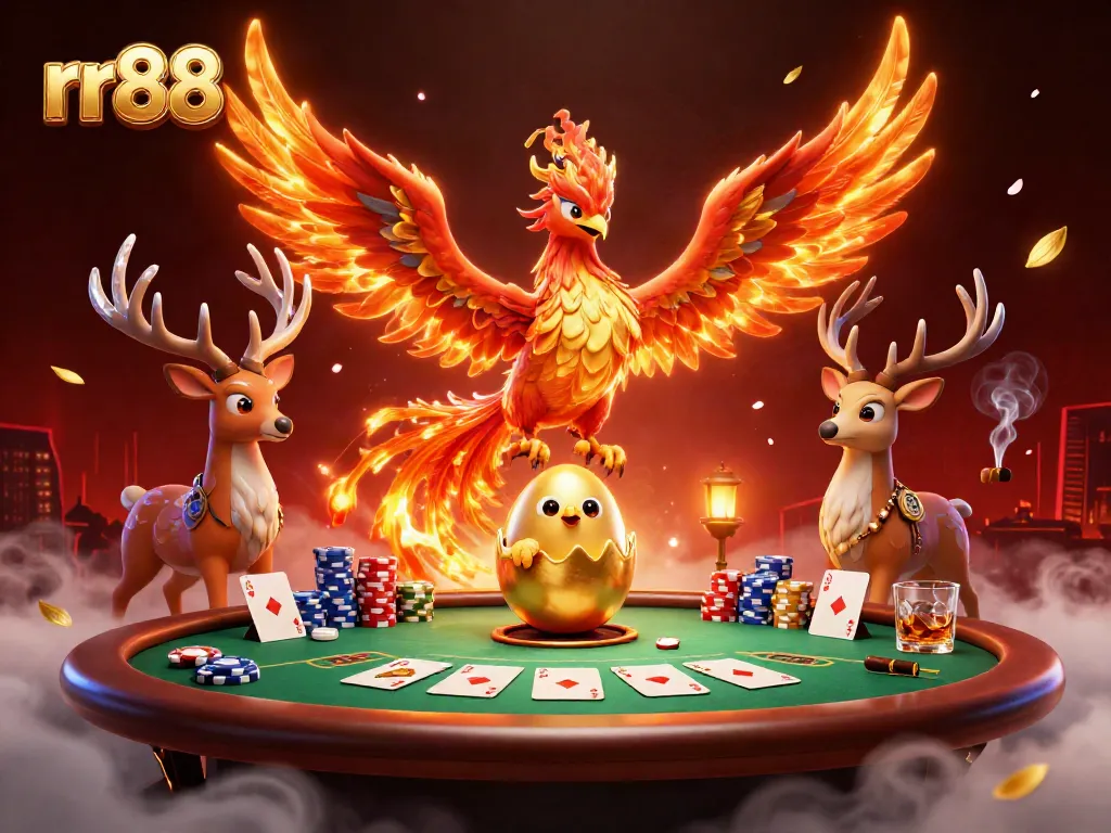 Experience the thrilling world of rr88 with a fire phoenix and casino elements.