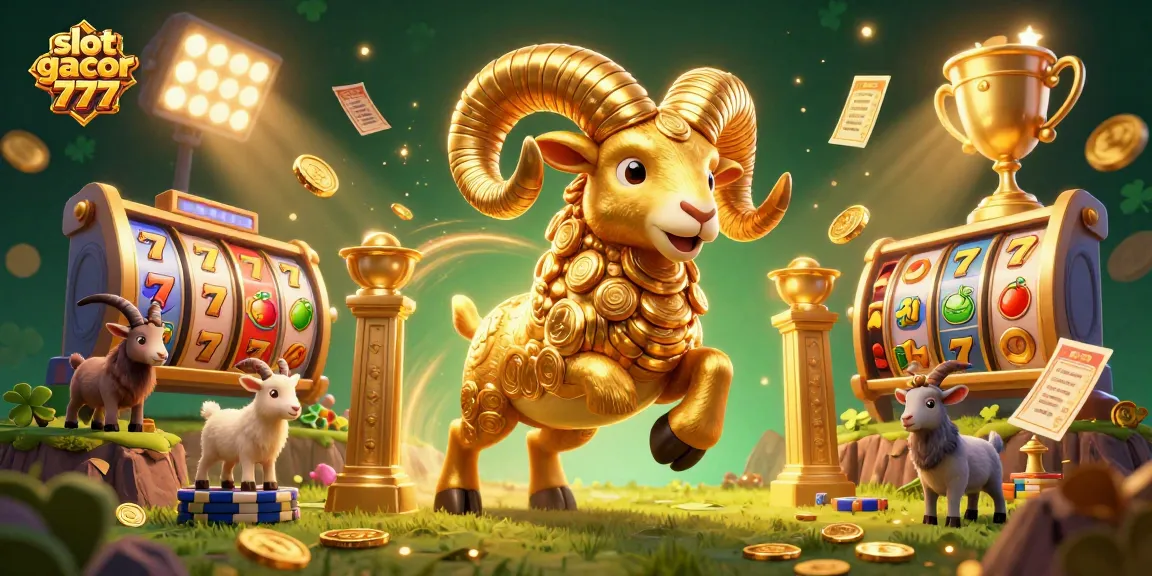 Experience thrilling gameplay with the slot gacor 777, showcasing golden ram and slot elements.