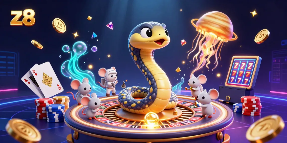 Engage with z8, the casino scene where cartoon characters spin the ring snake roulette amidst cosmic dealer excitement.