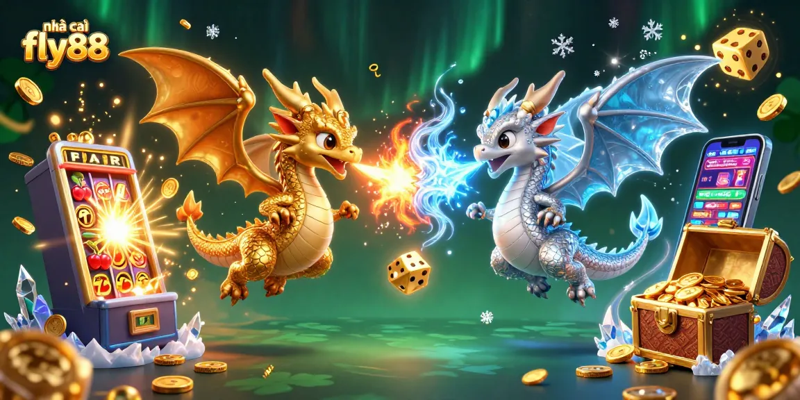 Play exciting games with nhà cái fly88 featuring dragons, slots, and jackpots in a vibrant 3D digital scene.