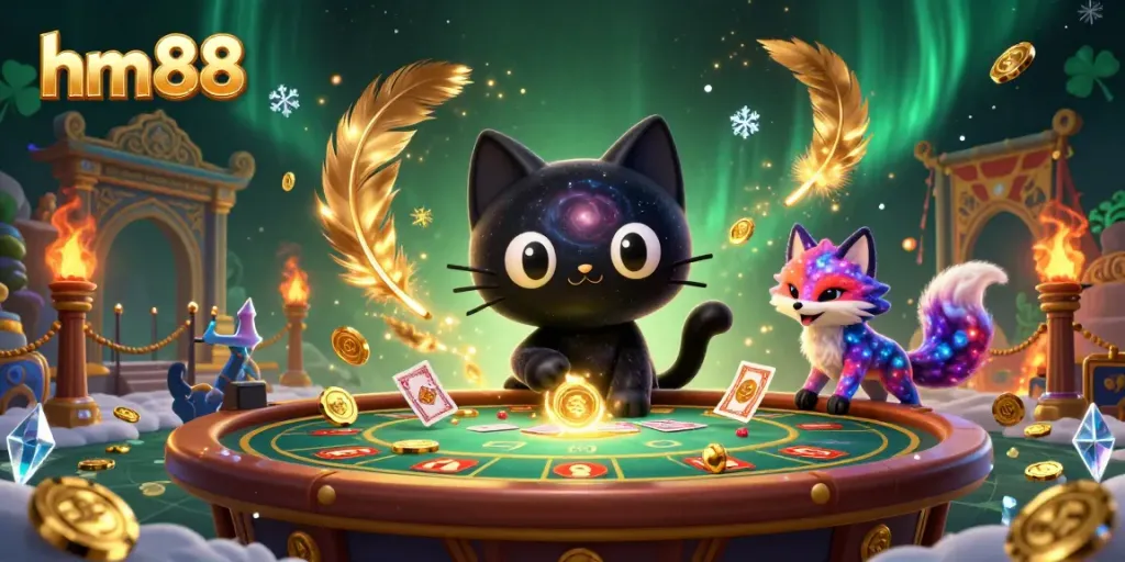 Experience the thrill of gambling with hm88 in this vibrant cosmic casino scene.