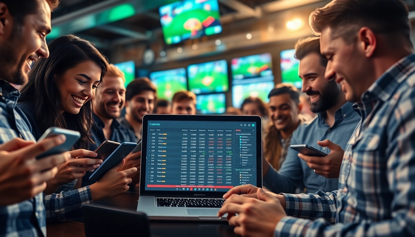 Engage in online Betting with enthusiastic bettors analyzing live odds on devices.