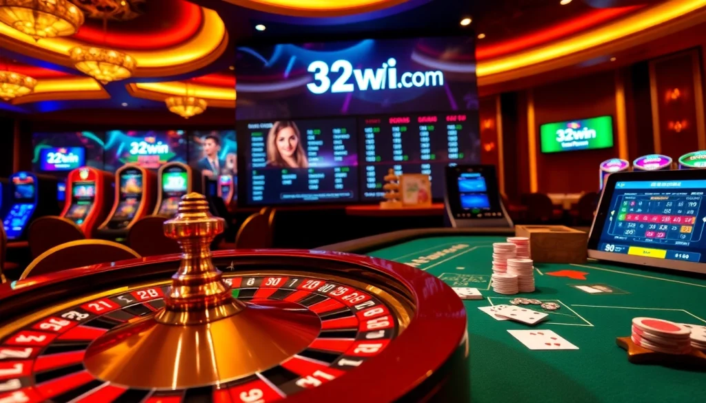 Engaging casino action with 32win com featuring poker chips and roulette wheel excitement.