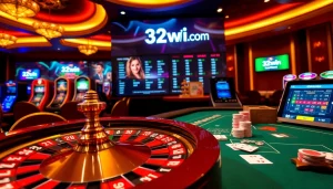 Engaging casino action with 32win com featuring poker chips and roulette wheel excitement.