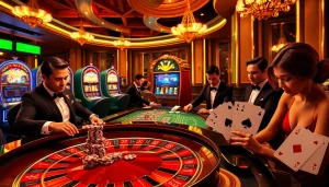 Exciting gameplay scene at https://mm88.vegas/ featuring roulette and slot machines for thrilling casino entertainment.
