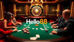 Experience the thrill of Hello88 at a luxurious casino poker table with exciting gameplay.