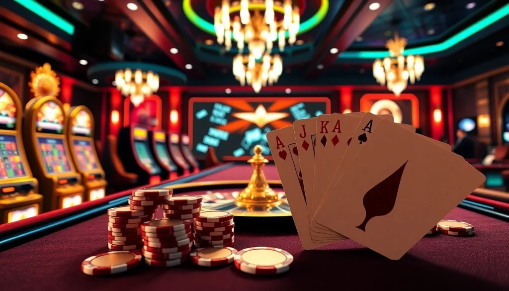 Engage with 7C77's vibrant online casino experience featuring roulette wheels and slot machines.