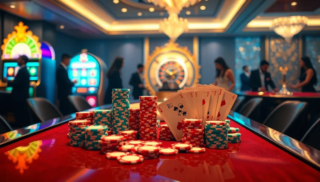 Experience the excitement of RR 88 with glamorous casino elements, including poker chips, cards, and vibrant roulette.