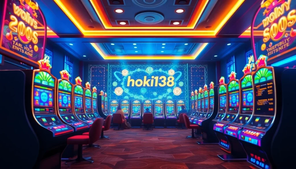 Exciting gaming ambiance featuring hoki138 online slot machines and vibrant graphics.