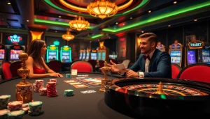 High-stakes poker game at THABET casino, showcasing luxury and excitement.