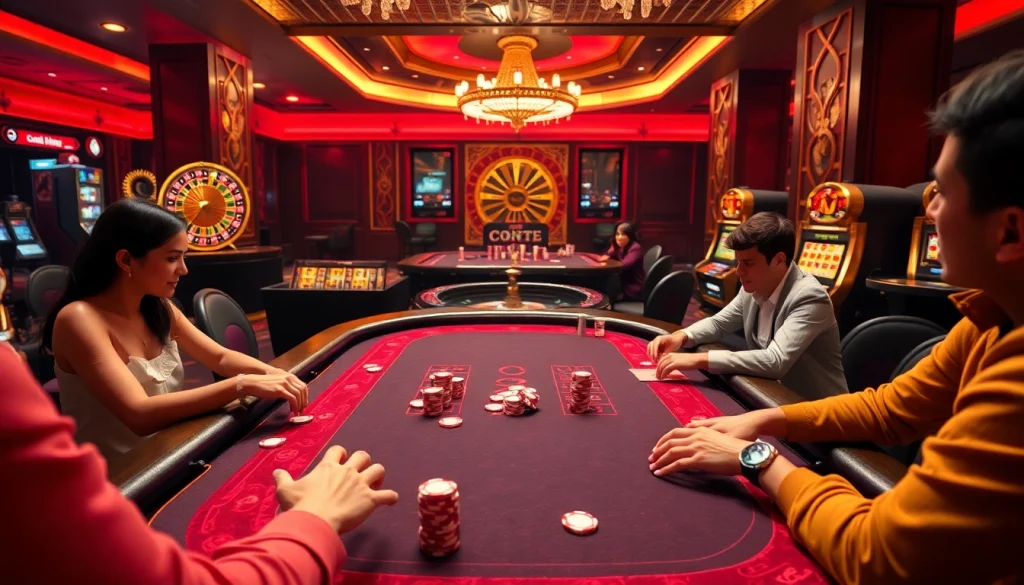 Players enjoying an exciting Go 8 card game at a luxurious casino table with vibrant chips.