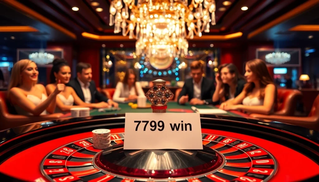 Experience the excitement of 789 win at a luxurious casino with roulette and poker elements.