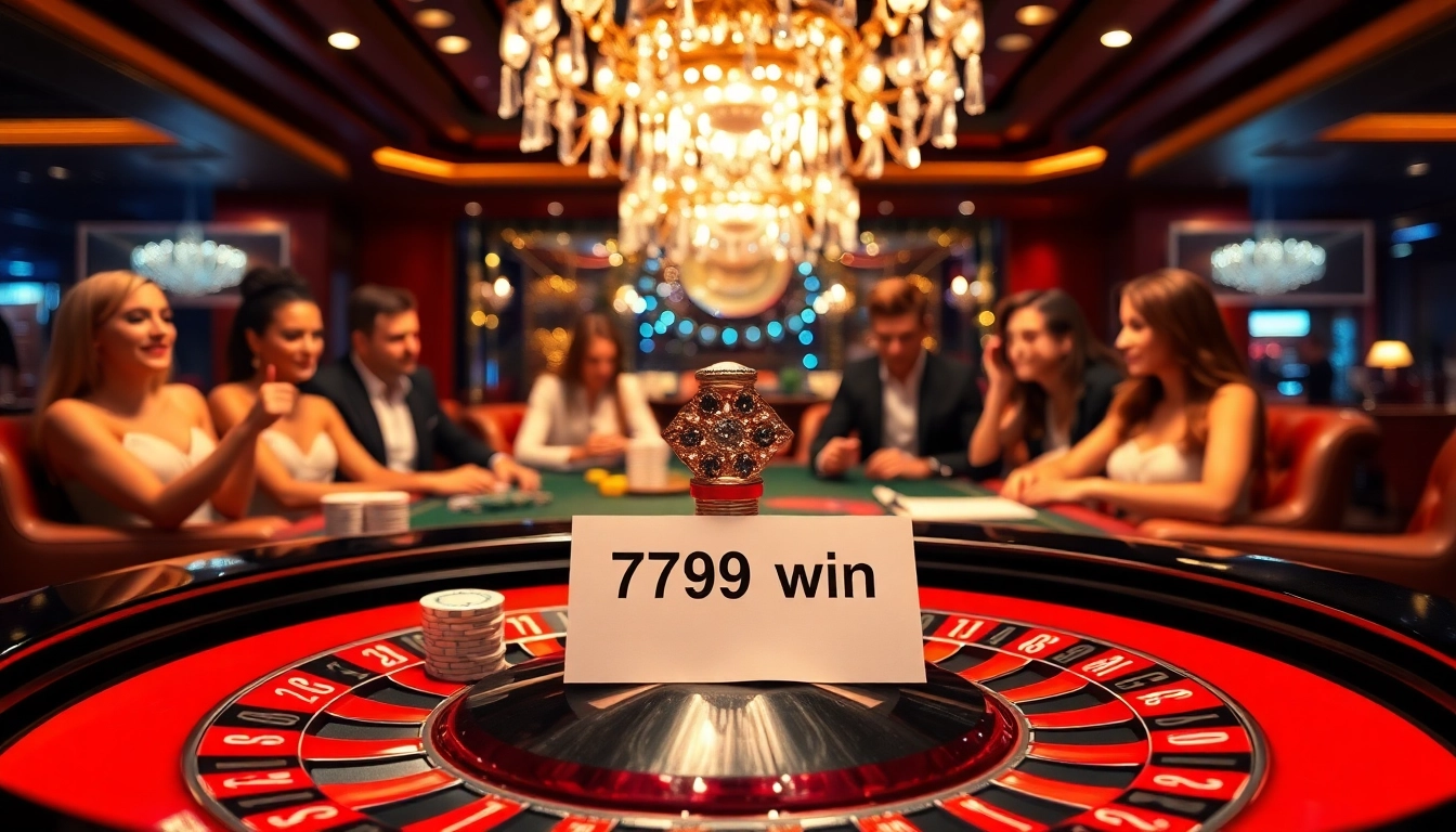 Experience the excitement of 789 win at a luxurious casino with roulette and poker elements.
