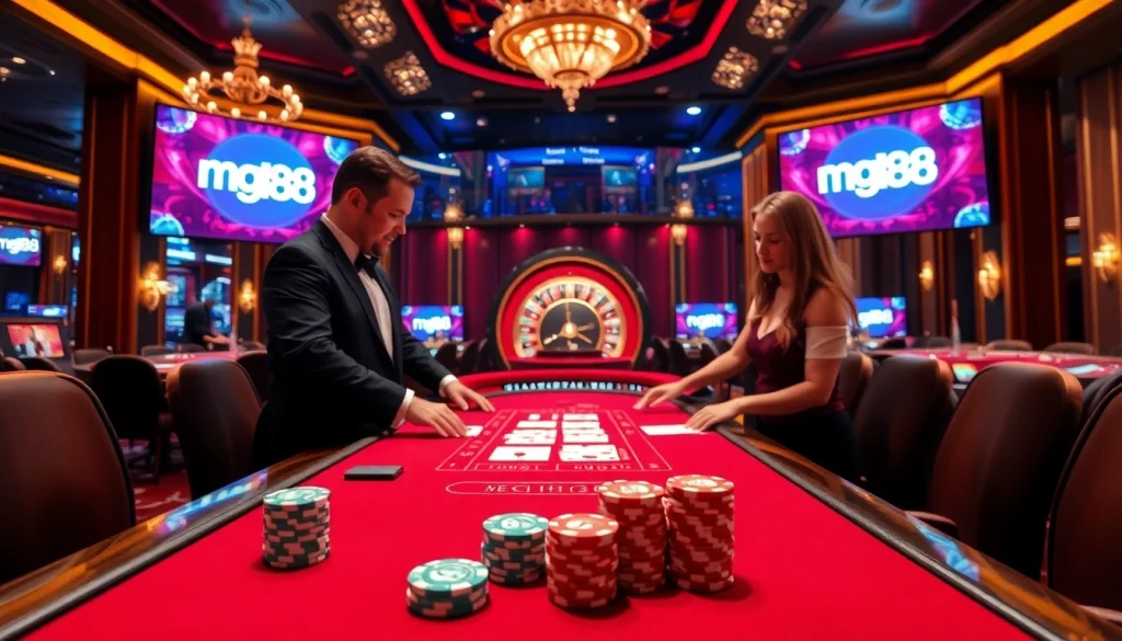 Experience the excitement of mg188 with a luxurious casino scene featuring high-stakes card games.