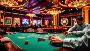 Players enjoying poker gameplay at MM88 HOW, showcasing casino excitement and vibrant atmosphere.