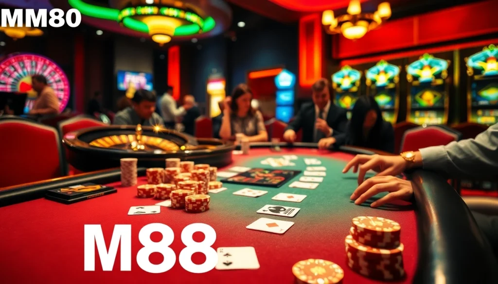 Experience the thrill of MM88 HOW with an engaging casino scene showcasing poker action and excitement.