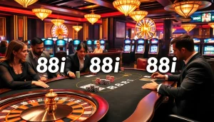 Engaging poker game at 88i casino with luxury ambiance and vibrant atmosphere.