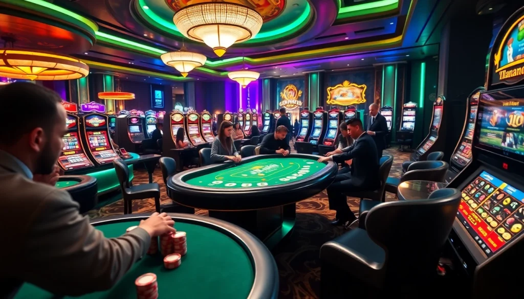 Engaging scene of game JL55 at a casino, showcasing players strategizing and betting on vibrant tables.