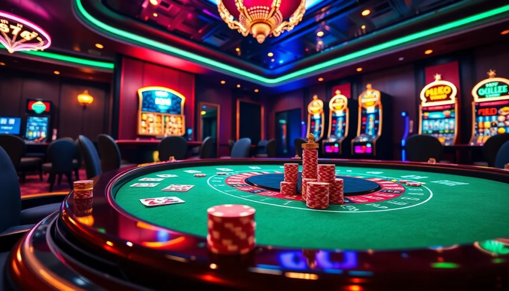 Experience the hidden wiki dark web within a vibrant casino setting with poker tables and roulette wheels.