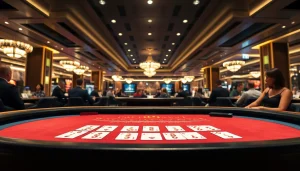 에볼루션 바카라를 즐기는 플레이어와 라이브 딜러의 모습을 담은 고급스러운 카지노 장면