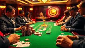 Experience the thrill of TK88 with high-stakes poker at a luxurious casino table.