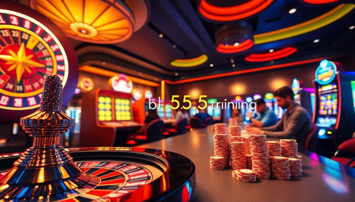 Experience high-energy online gambling at bl555.training with vibrant slot machines and poker chips.
