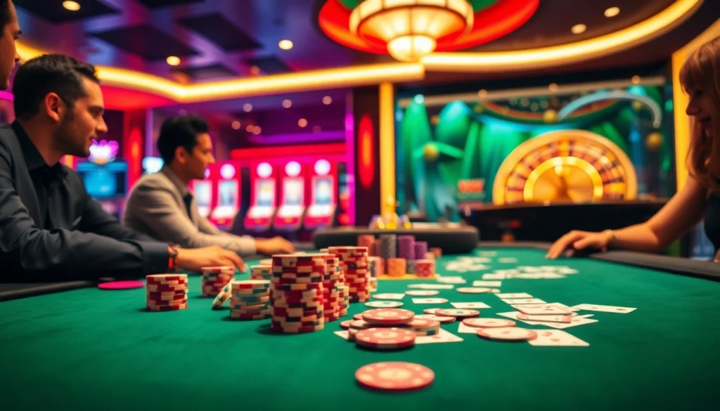 Engaged players at a poker table in a luxurious casino scene connected to xx88tv.com.