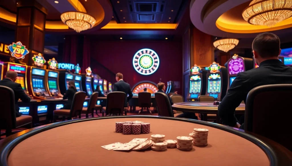 Exciting gaming atmosphere at 789CLUB with vibrant slot machines and professional dealers.